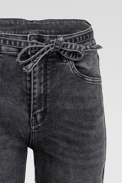 Дамски черни дънки с широк крачол и колан – Noir Wide Denim-дънки-6Sense