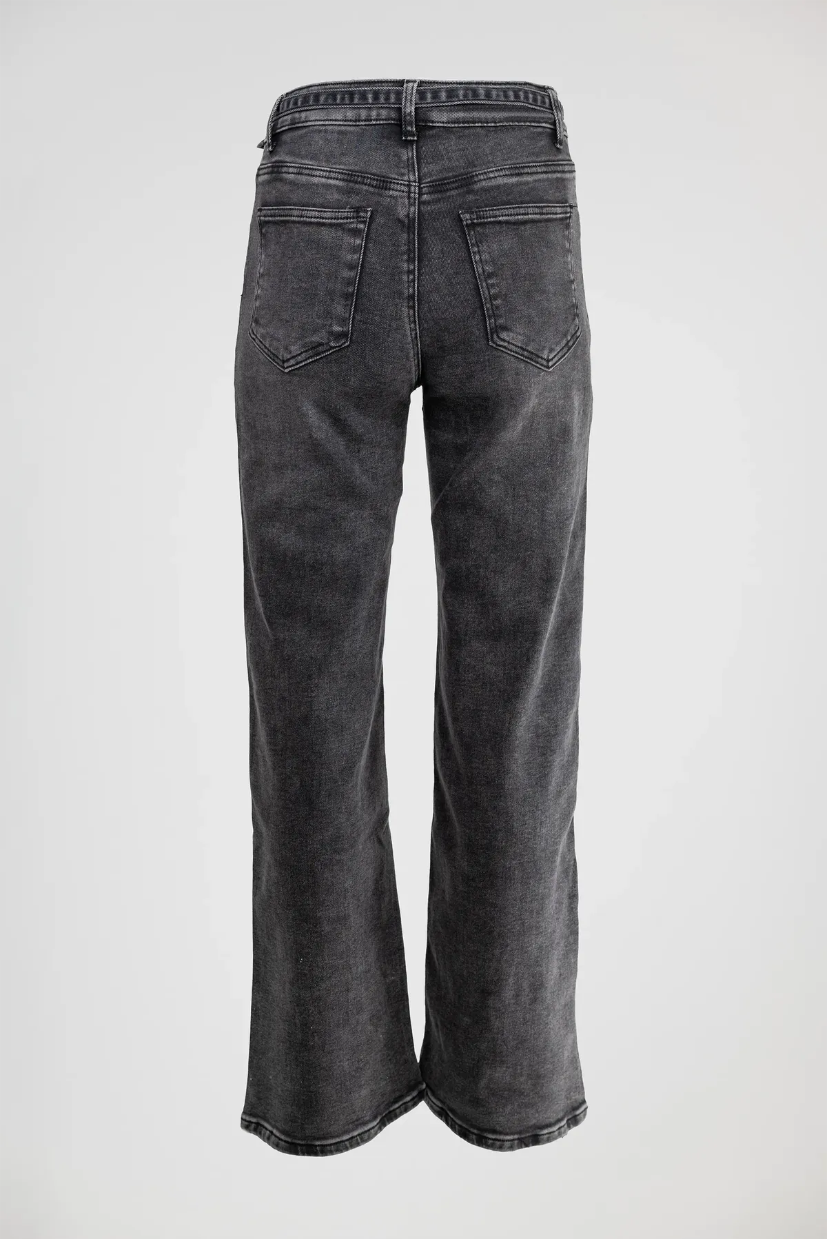 Дамски черни дънки с широк крачол и колан – Noir Wide Denim-дънки-6Sense