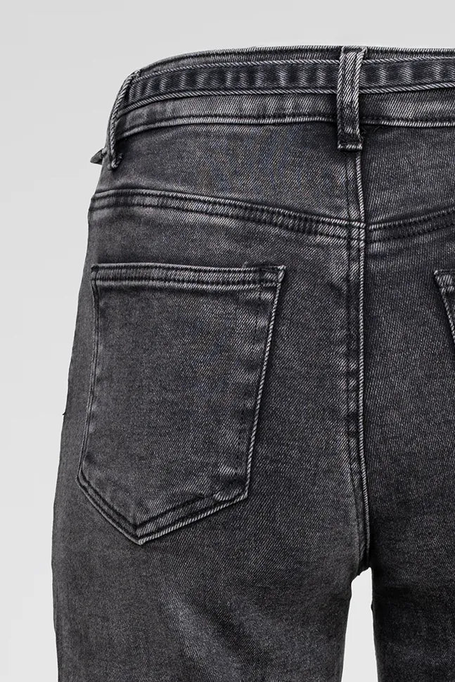 Дамски черни дънки с широк крачол и колан – Noir Wide Denim-дънки-6Sense