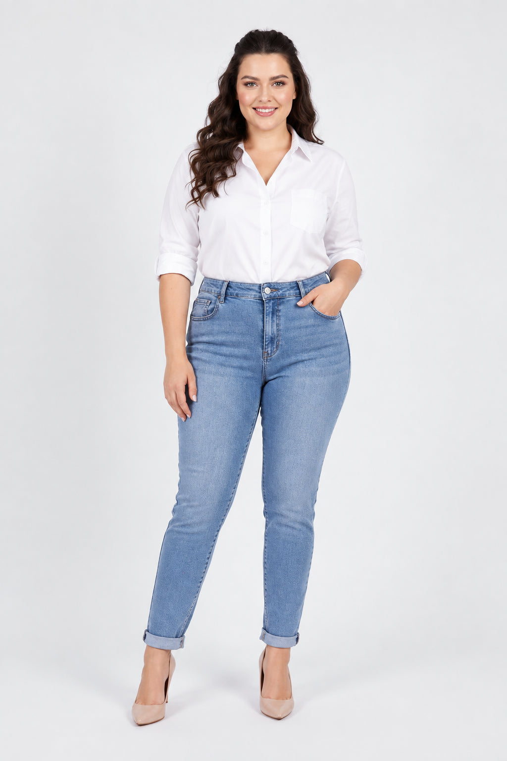 Дамски класически дънки Plus Size с висока талия - Timeless Denim-дънки-6Sense