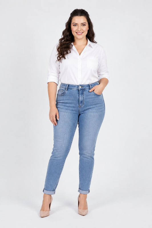 Дамски класически дънки Plus Size с висока талия - Timeless Denim-дънки-6Sense