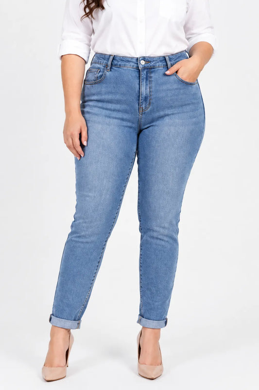 Дамски дънки Plus Size с висока талия - Timeless Denim-дънки-6Sense