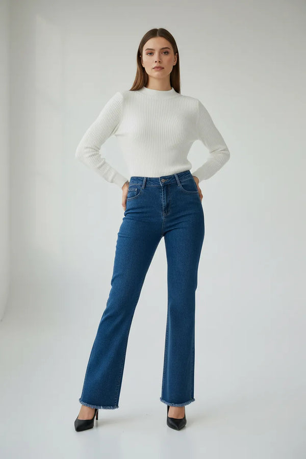 Дамски дънки с разкроен крачол – Blue Raw-дънки-6Sense