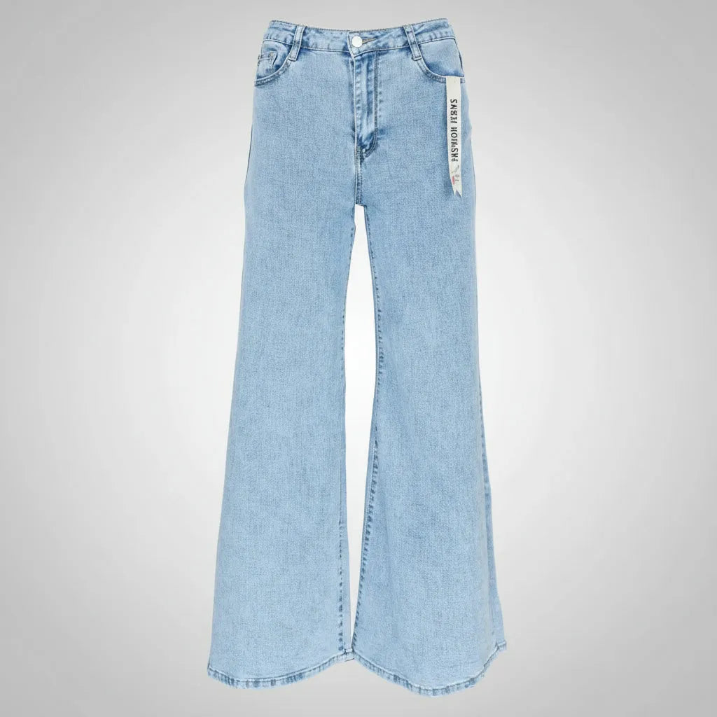 Дамски дънки с широк крачол - Moss Bloom-дънки-6Sense