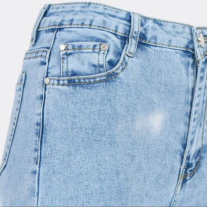 Дамски дънки с широк крачол - Moss Bloom-дънки-6Sense