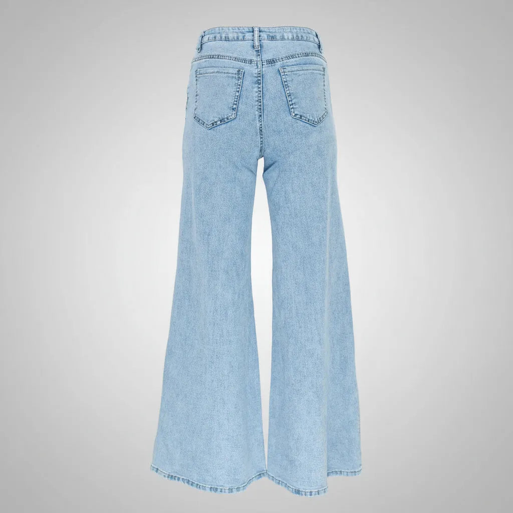 Дамски дънки с широк крачол - Moss Bloom-дънки-6Sense