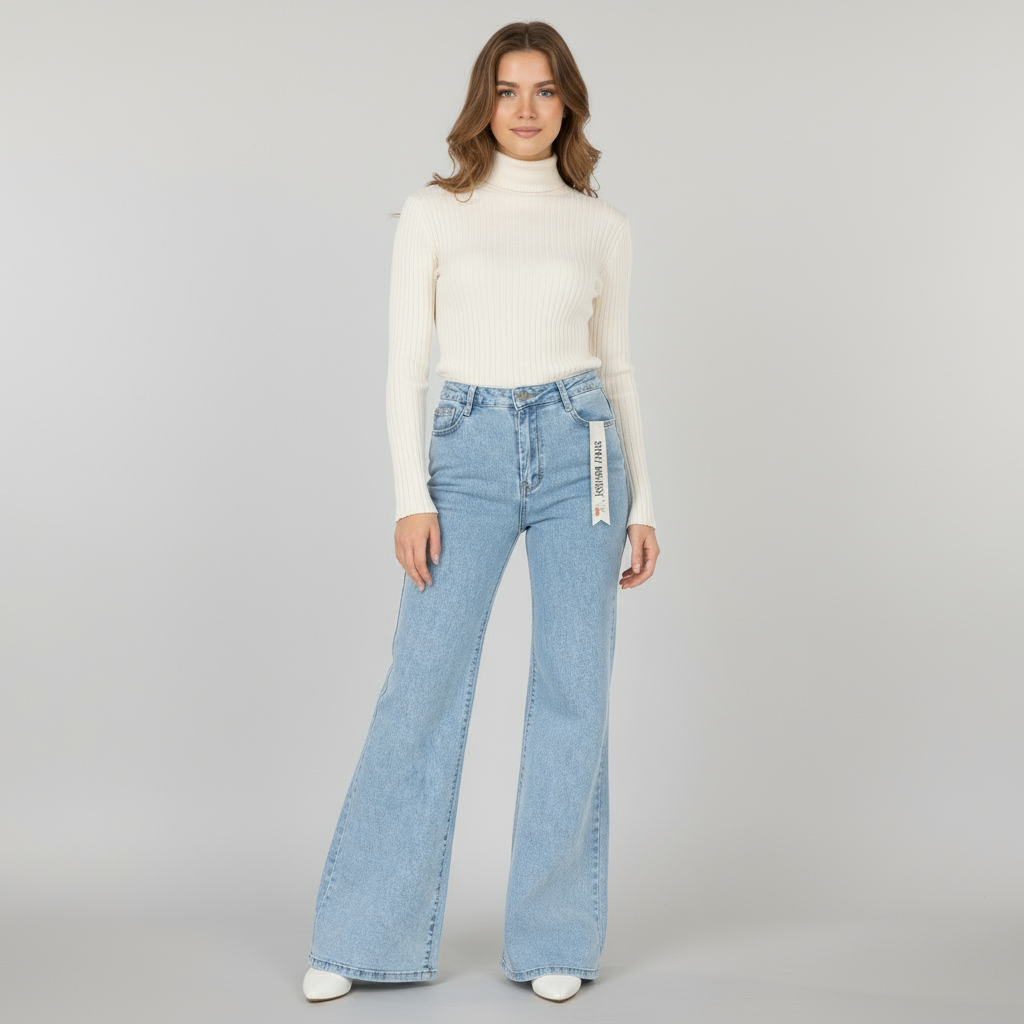 Дамски дънки с широк крачол - Moss Bloom-дънки-6Sense