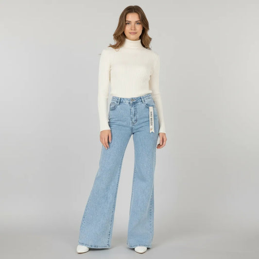 Дамски дънки с широк крачол - Moss Bloom-дънки-6Sense