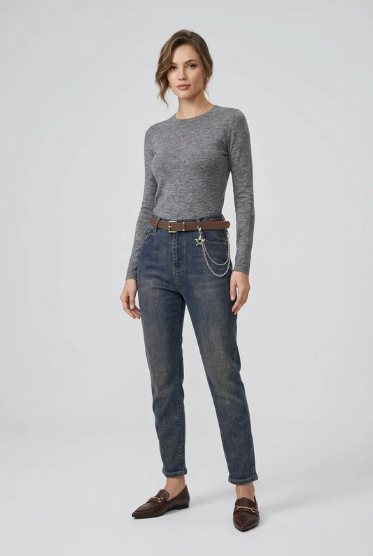 Дамски дънки с висока талия и ръждив ефект – Urban Chain Denim
