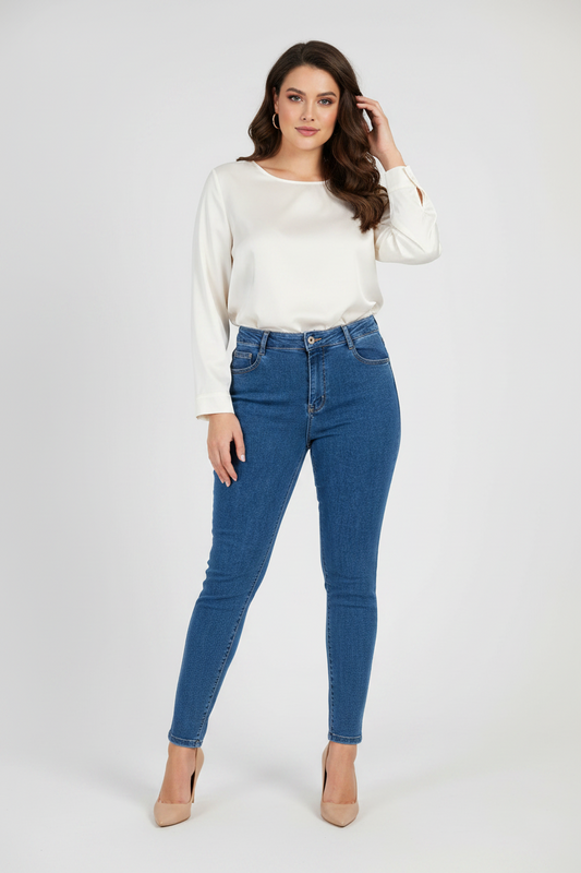 Дамски дънки с висока талия - Plus Size - Classic Fit