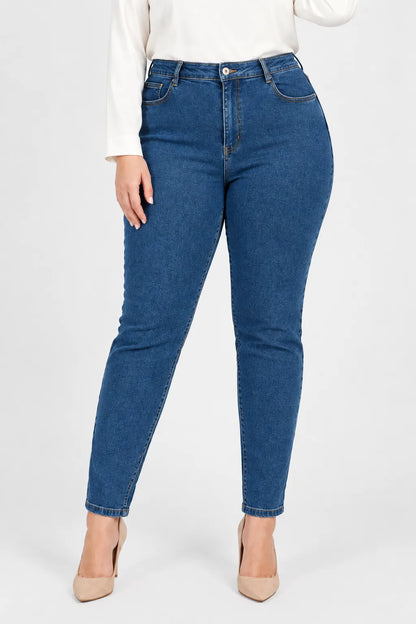 Дамски дънки с висока талия - Plus Size - Classic Fit-дънки-6Sense
