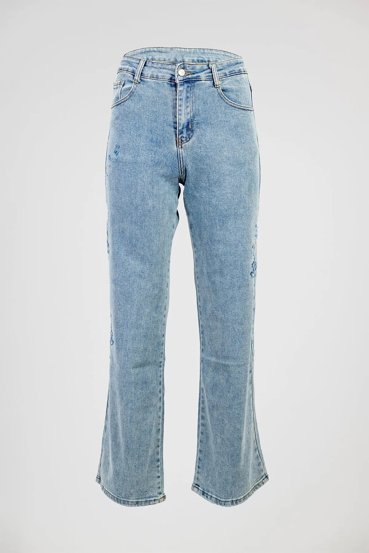 Дамски дънки със светъл деним и флорална бродерия - Denim flower-дънки-6Sense
