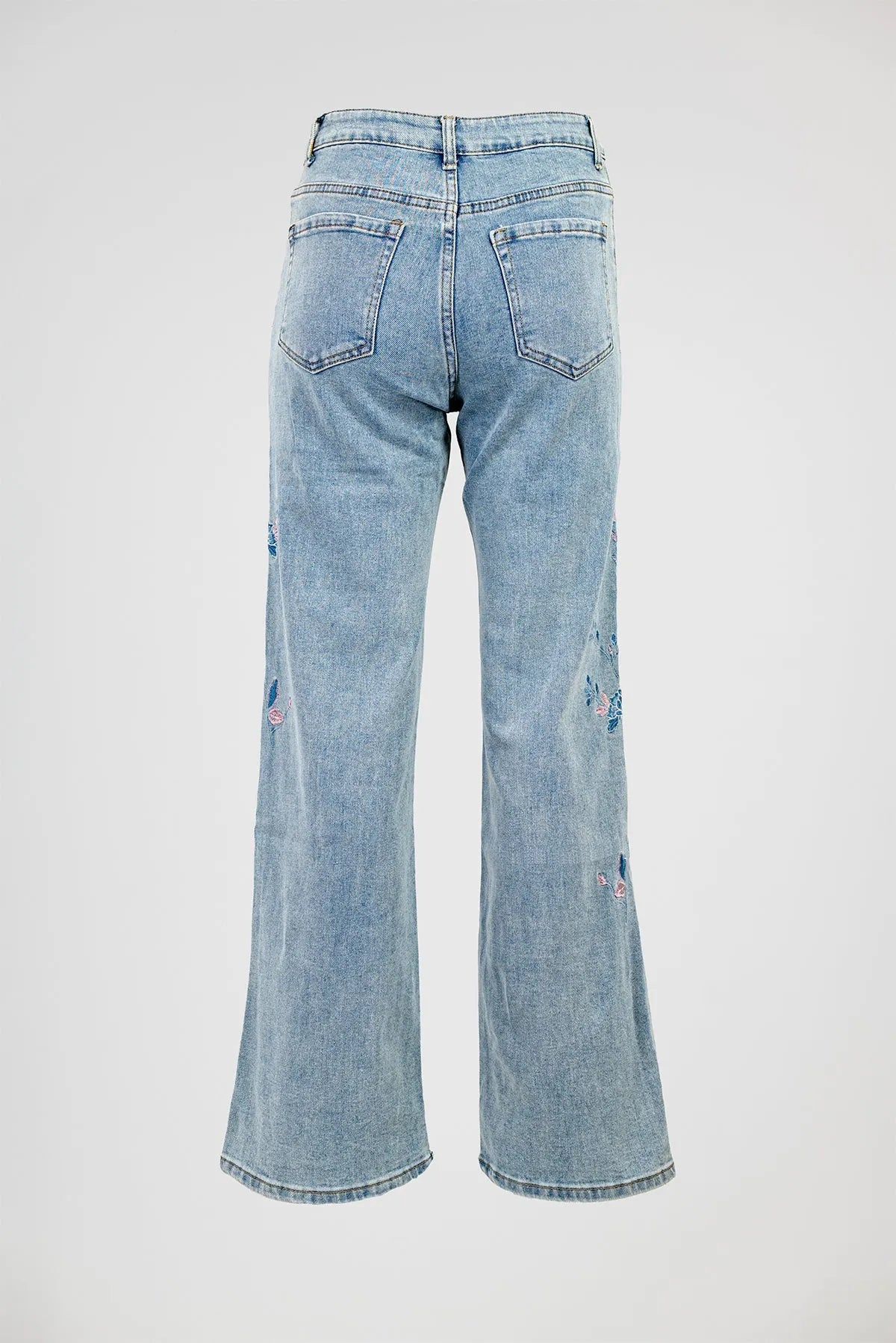 Дамски дънки със светъл деним и флорална бродерия - Denim flower-дънки-6Sense