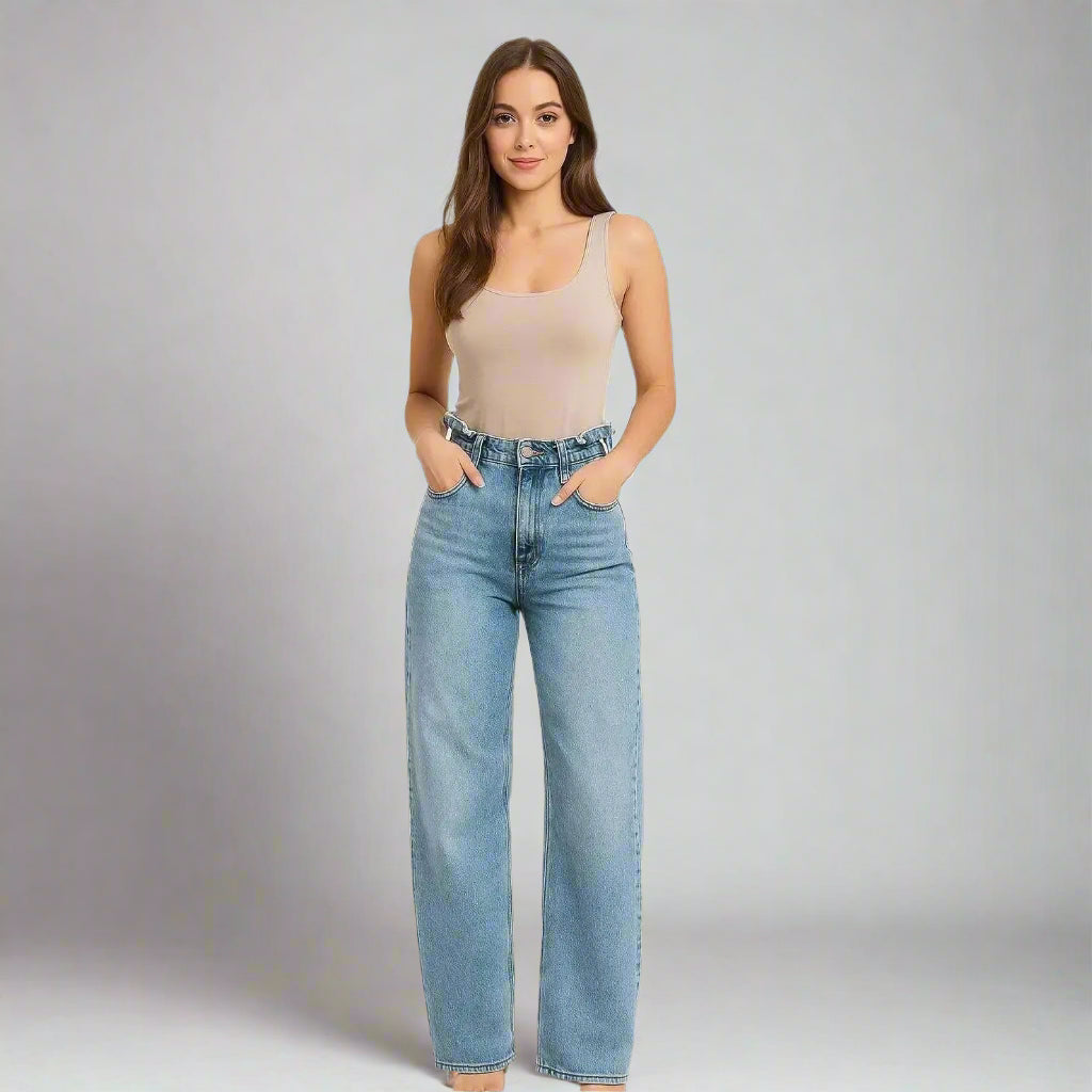 Светлосини дамски дънки с висока талия | колекция есен-зима 6Sense