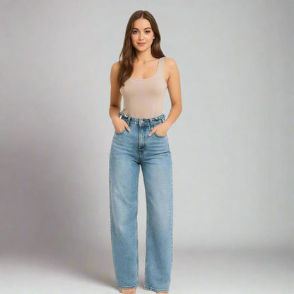 Светлосини дамски дънки с висока талия | колекция есен-зима 6Sense