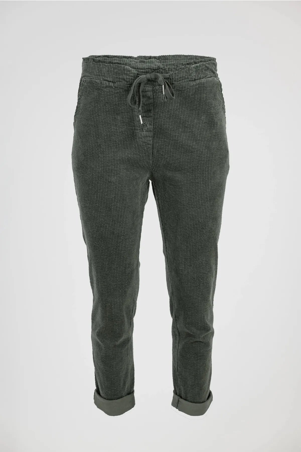 Дамски джинси Forest Cord – горско зелен кадифен комфорт-джинси-6Sense