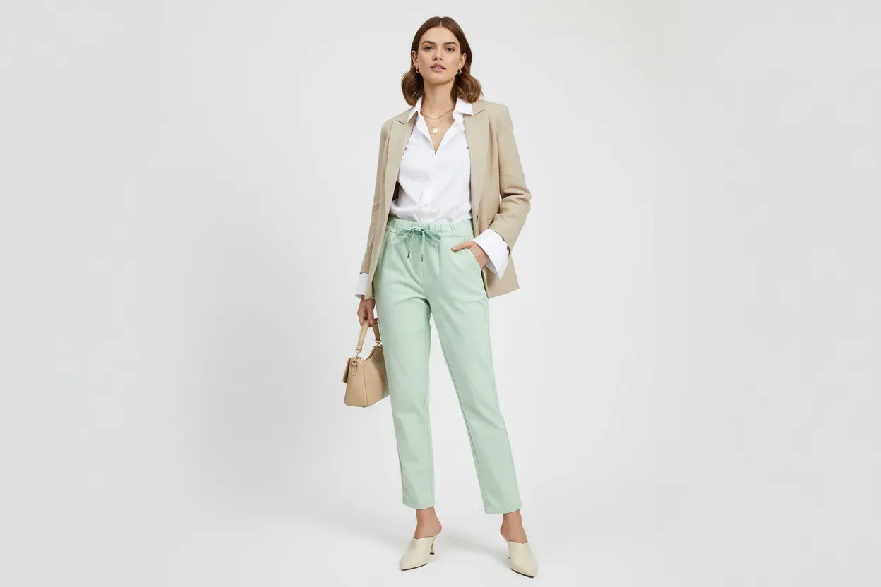 Дамски еластичен панталон мента - Easy-панталони-6Sense