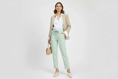 Дамски еластичен панталон мента - Easy-панталони-6Sense