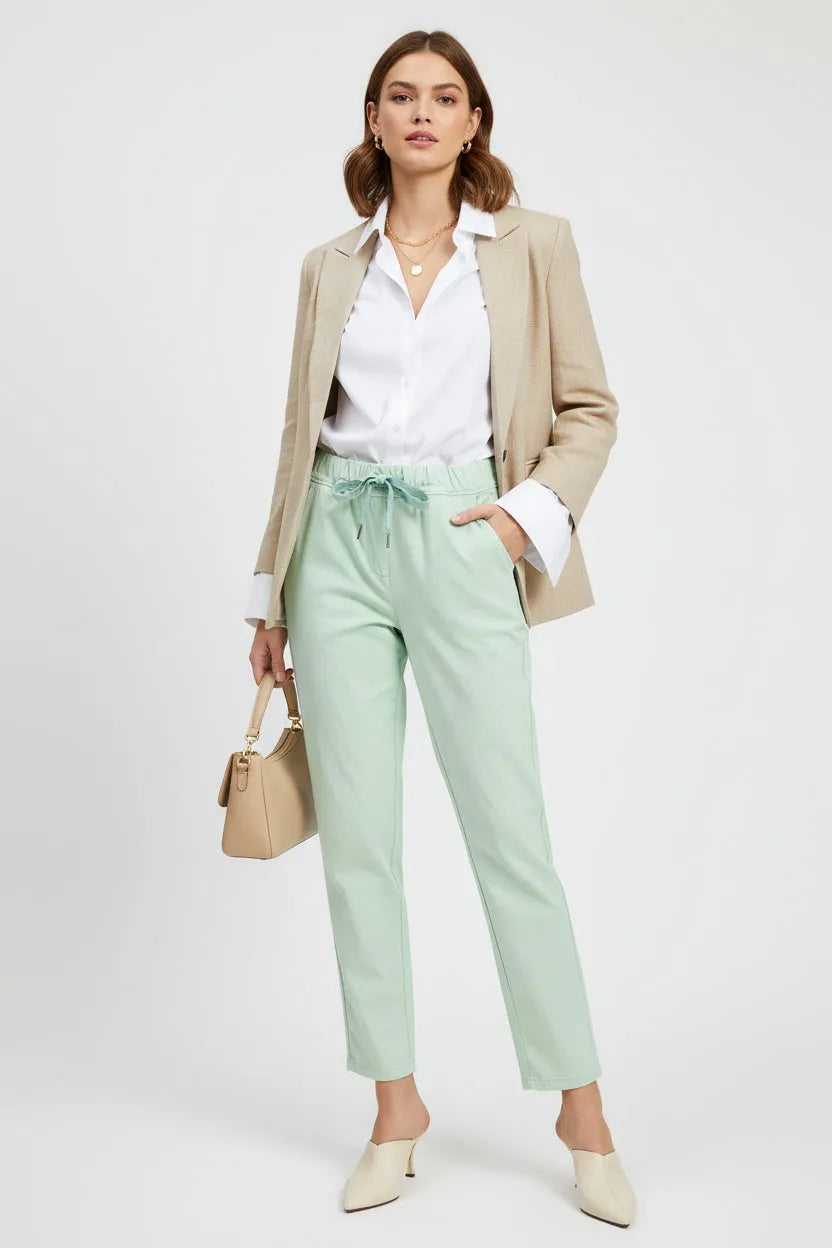 Дамски еластичен панталон мента - Easy-панталони-6Sense