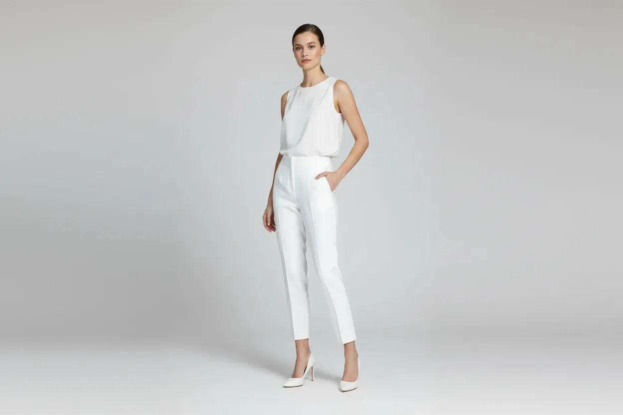 Дамски елегантен панталон с висока талия - Tailored Ease-панталони-6Sense