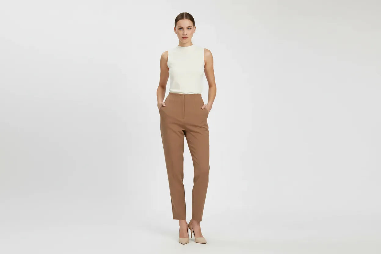 Дамски елегантен панталон с висока талия - Tailored Ease-панталони-6Sense