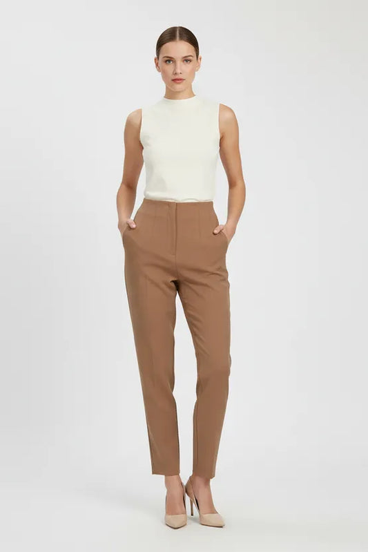 Дамски елегантен панталон с висока талия - Tailored Ease-панталони-6Sense