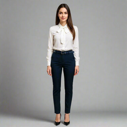 Дамски елегантни панталони в тъмно синьо | колекция есен-зима 6Sense