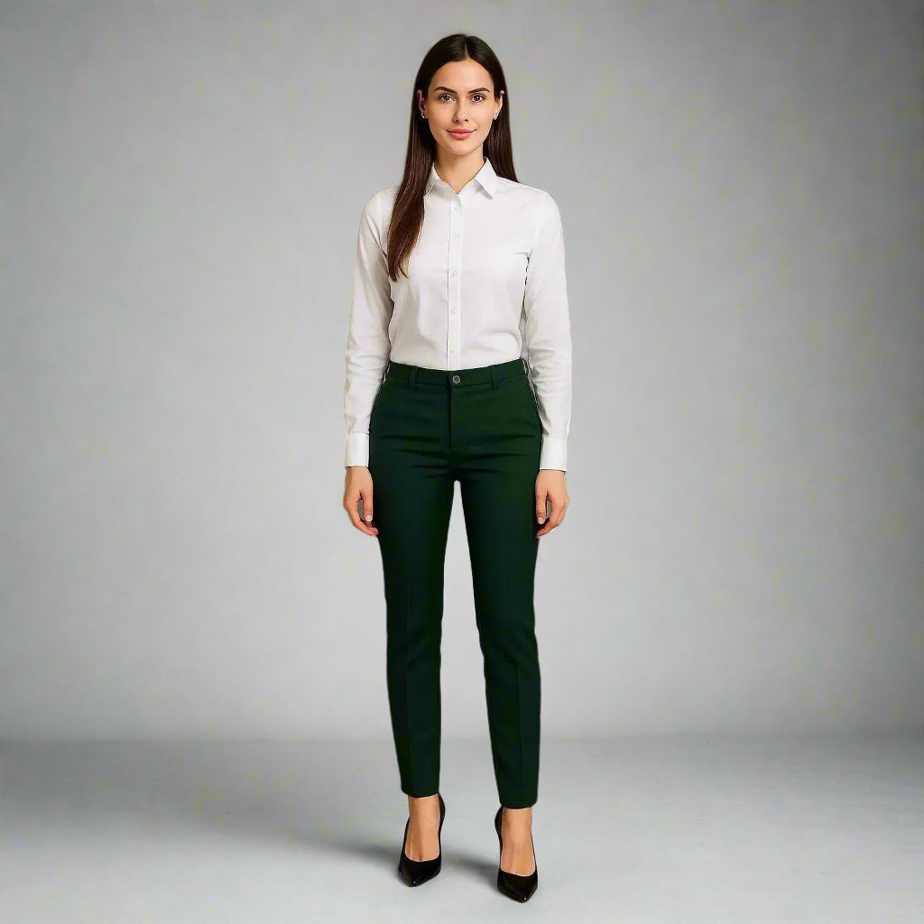 Дамски елегантни панталони в тъмно зелено | колекция есен-зима 6Sense