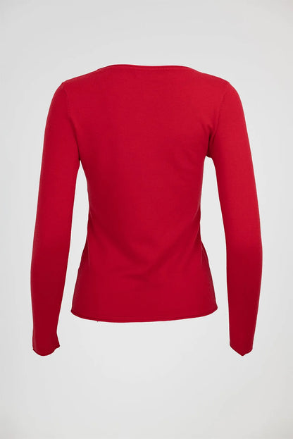 Дамски фин пуловер - Red Touch-пуловери-6Sense