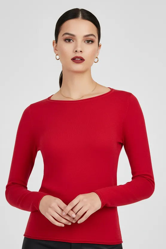 Дамски фин пуловер - Red Touch-пуловери-6Sense