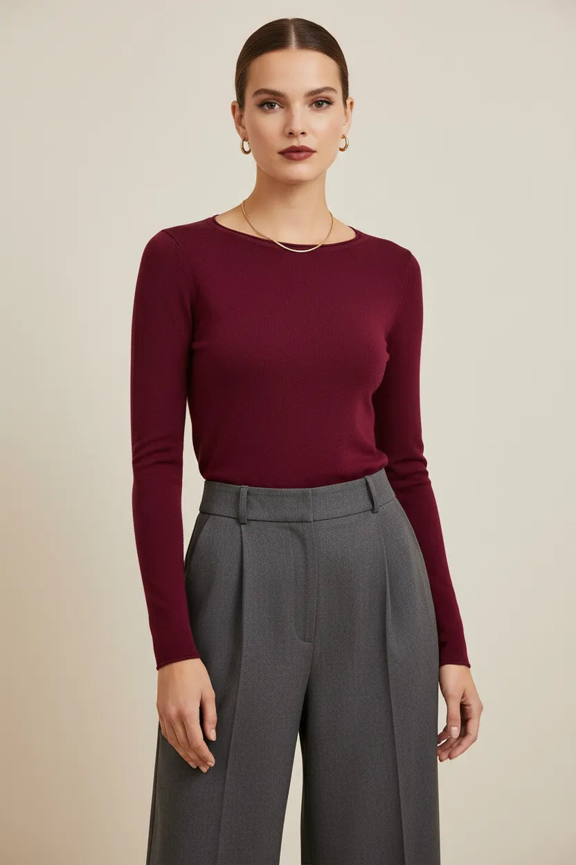 Дамски фин пуловер - Wine Touch-пуловери-6Sense