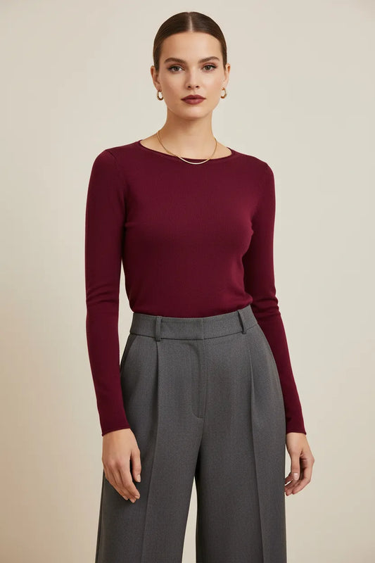 Дамски фин пуловер - Wine Touch-пуловери-6Sense