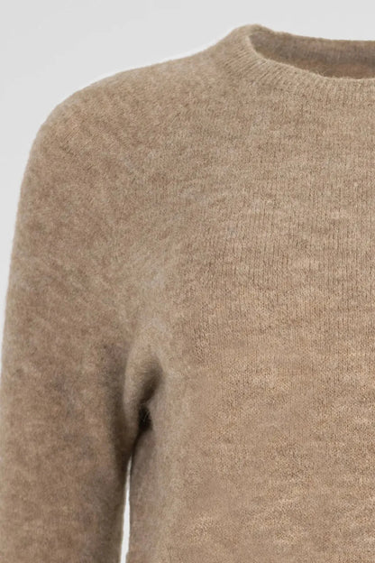 Дамски фино плетен пуловер - капучино - Cozy Alpaca-6Sense