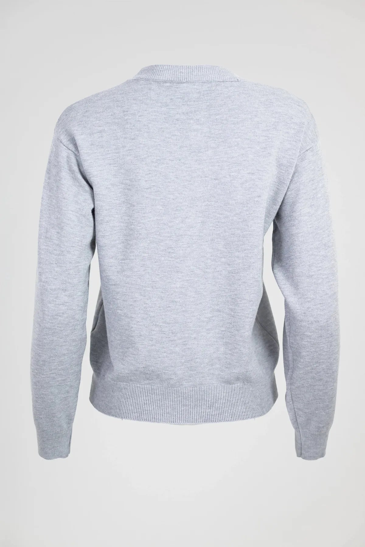 Дамски фино плетен пуловер с апликация мечок - Silver Bear-6Sense