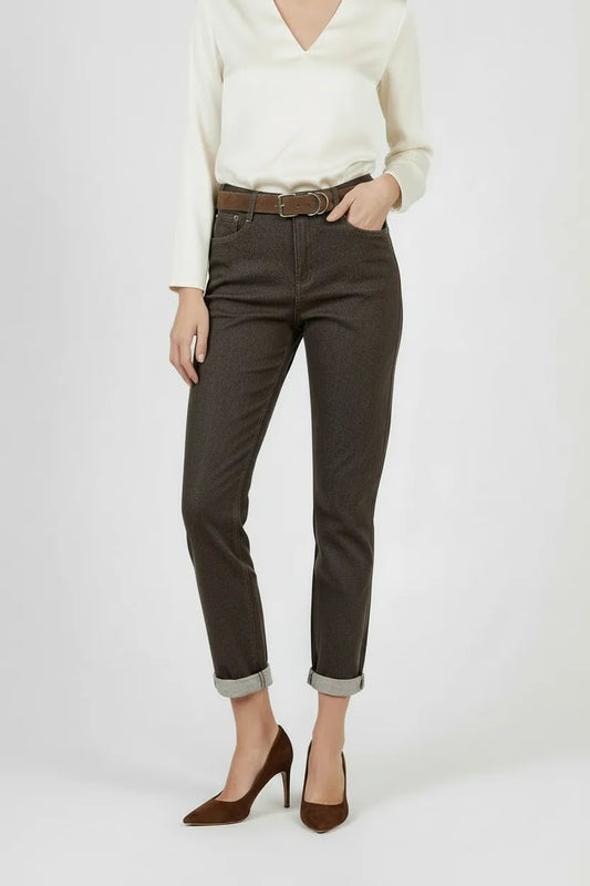 Дамски кафяви дънки -еластични с висока талия – Mocha Straight Denim-дънки-6Sense