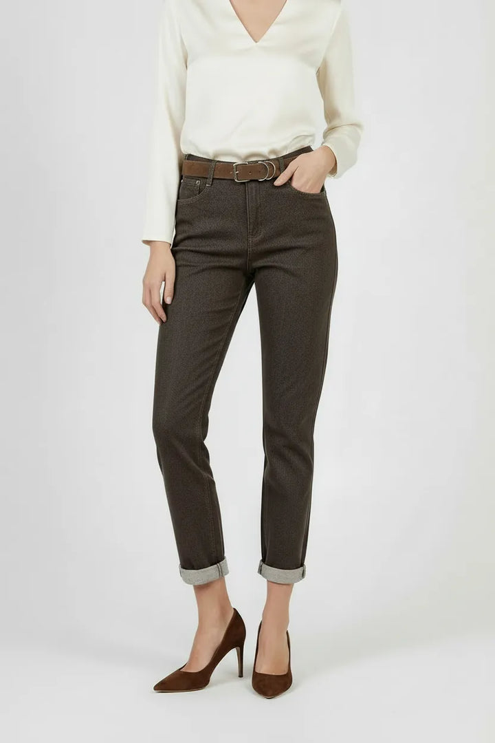 Дамски кафяви дънки -еластични с висока талия – Mocha Straight Denim-дънки-6Sense