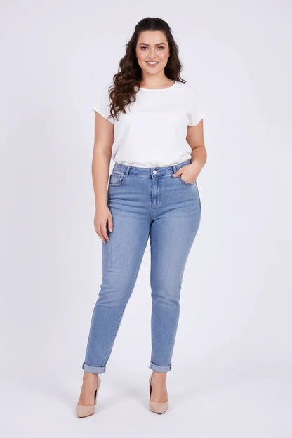 Дамски класически дънки Plus Size с висока талия - Timeless Denim-дънки-6Sense