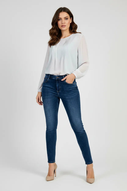 Дамски класически сини дънки със слим кройка – Classic Blue Denim-дънки-6Sense
