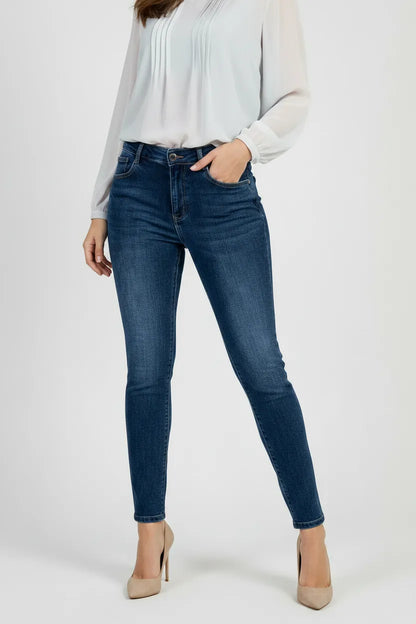 Дамски класически сини дънки със слим кройка – Classic Blue Denim-дънки-6Sense