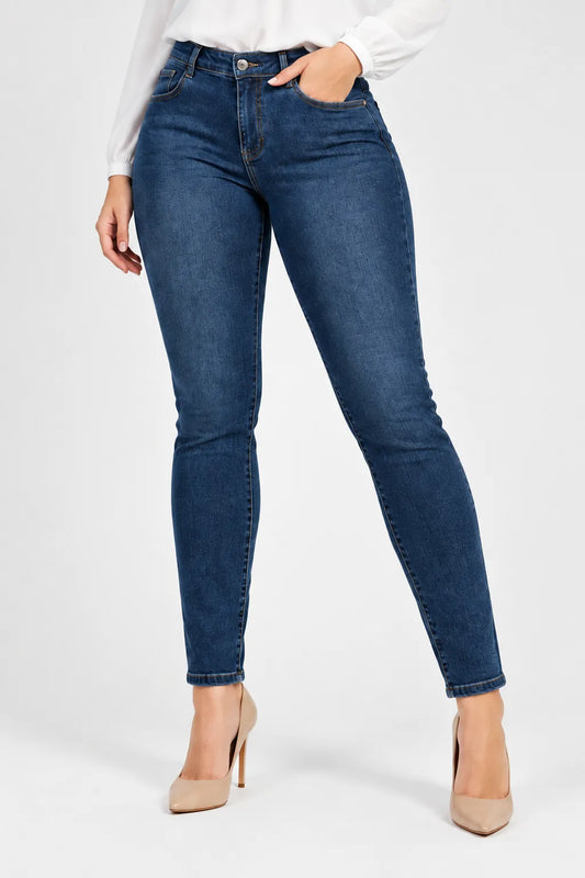Дамски класически сини дънки със слим кройка – Classic Blue Denim-дънки-6Sense