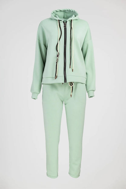 Дамски комплект мента със суичър и панталон - Sunny Zip Set-комплекти-6Sense