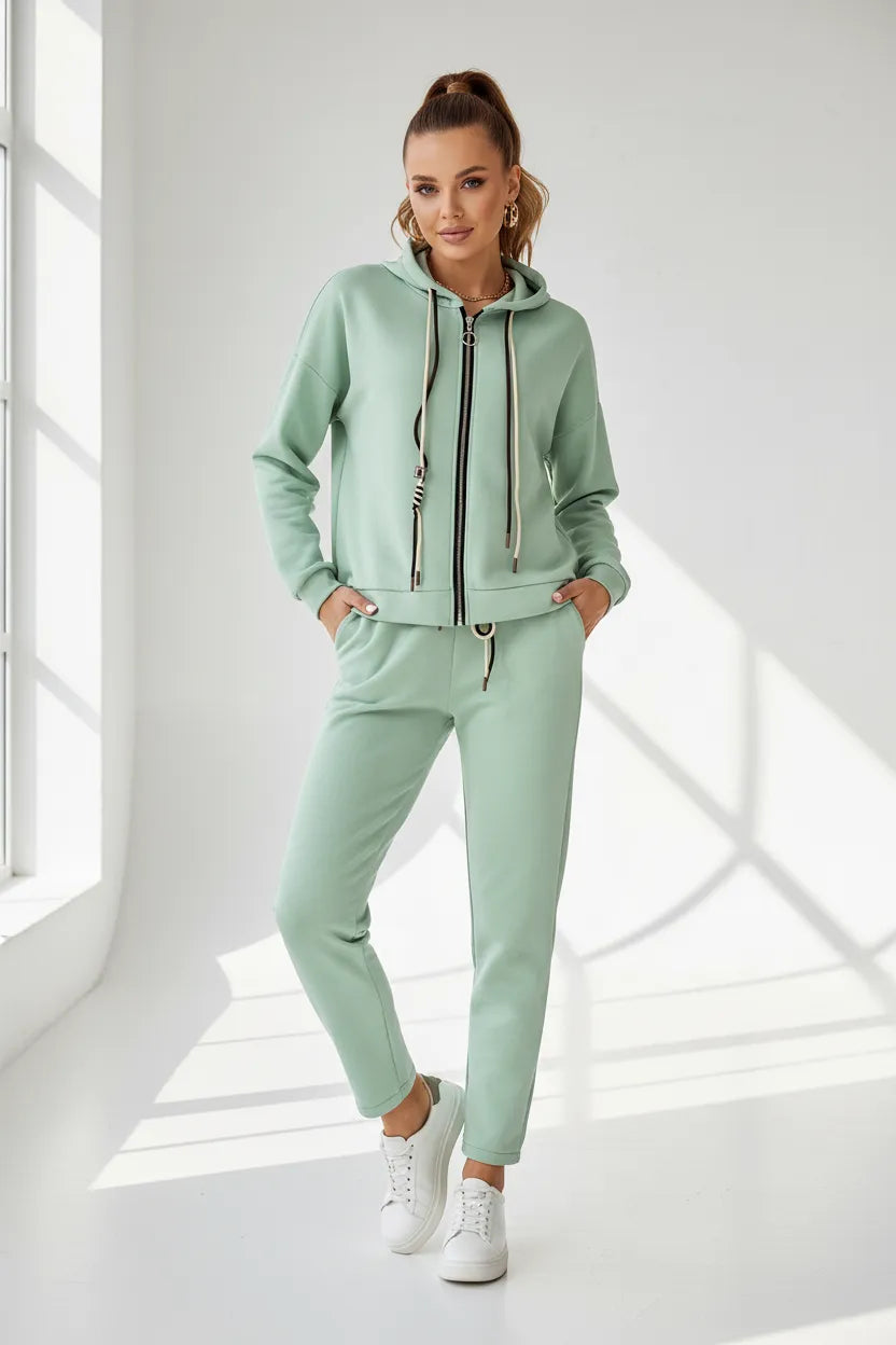 Дамски комплект мента със суичър и панталон - Sunny Zip Set-комплекти-6Sense