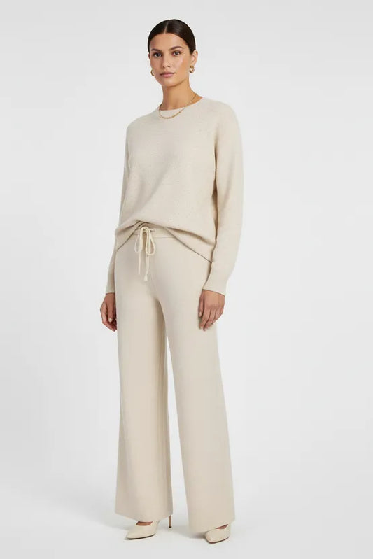 Дамски комплект от фино плетиво в нежно бежово - Layla