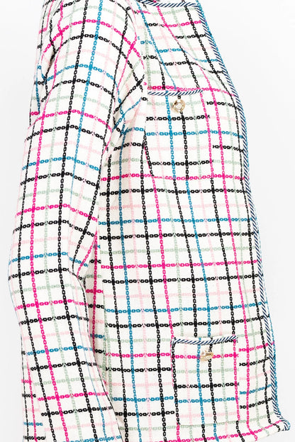 Дамски комплект – сако и пола в бяло с многоцветно каре - Evelyn-комплекти-6Sense