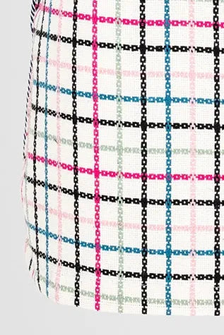 Дамски комплект – сако и пола в бяло с многоцветно каре - Evelyn-комплекти-6Sense