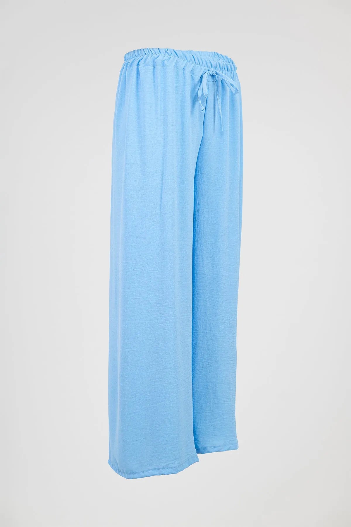 Sky Flow women's light blue wide-leg summer trousers with elastic waist and drawstring.