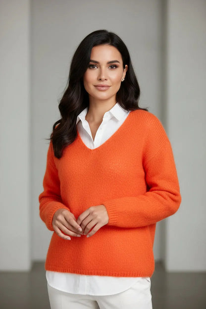 Дамски мохер пуловер - оранжев - Mohair Glow-6Sense