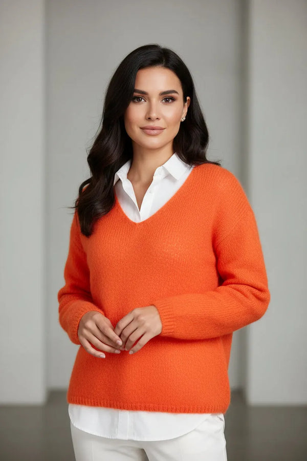 Дамски мохер пуловер - оранжев - Mohair Glow-6Sense