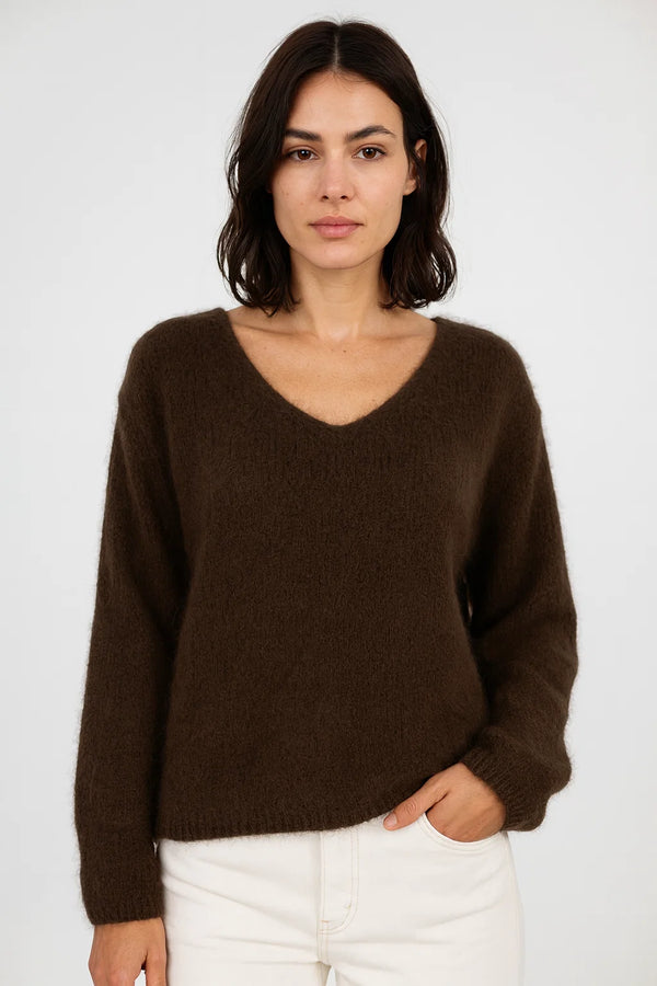 Дамски мохеров пуловер -кафяв - Choco Mohair-6Sense