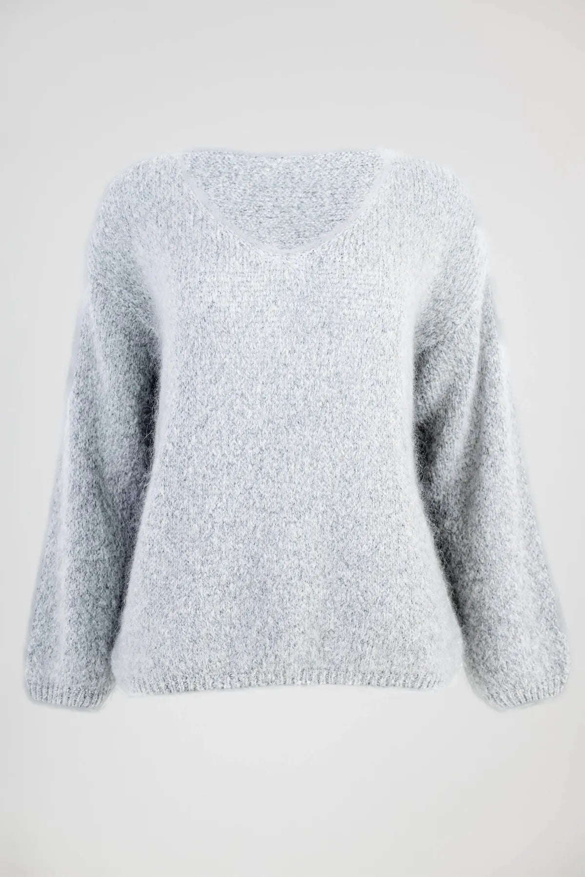 Дамски мохеров пуловер - светлосив - Silver Mohair-6Sense